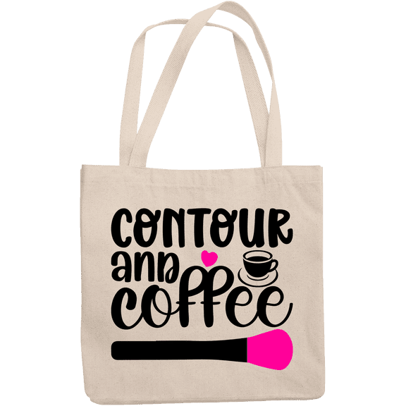 12oz Canvas Tote Bag - Contour & Coffee Quote with Brush Design - Beauty Themed Merch for Makeup Artist or Cosmetologist, Gift for Makeup Lovers & Beauticians