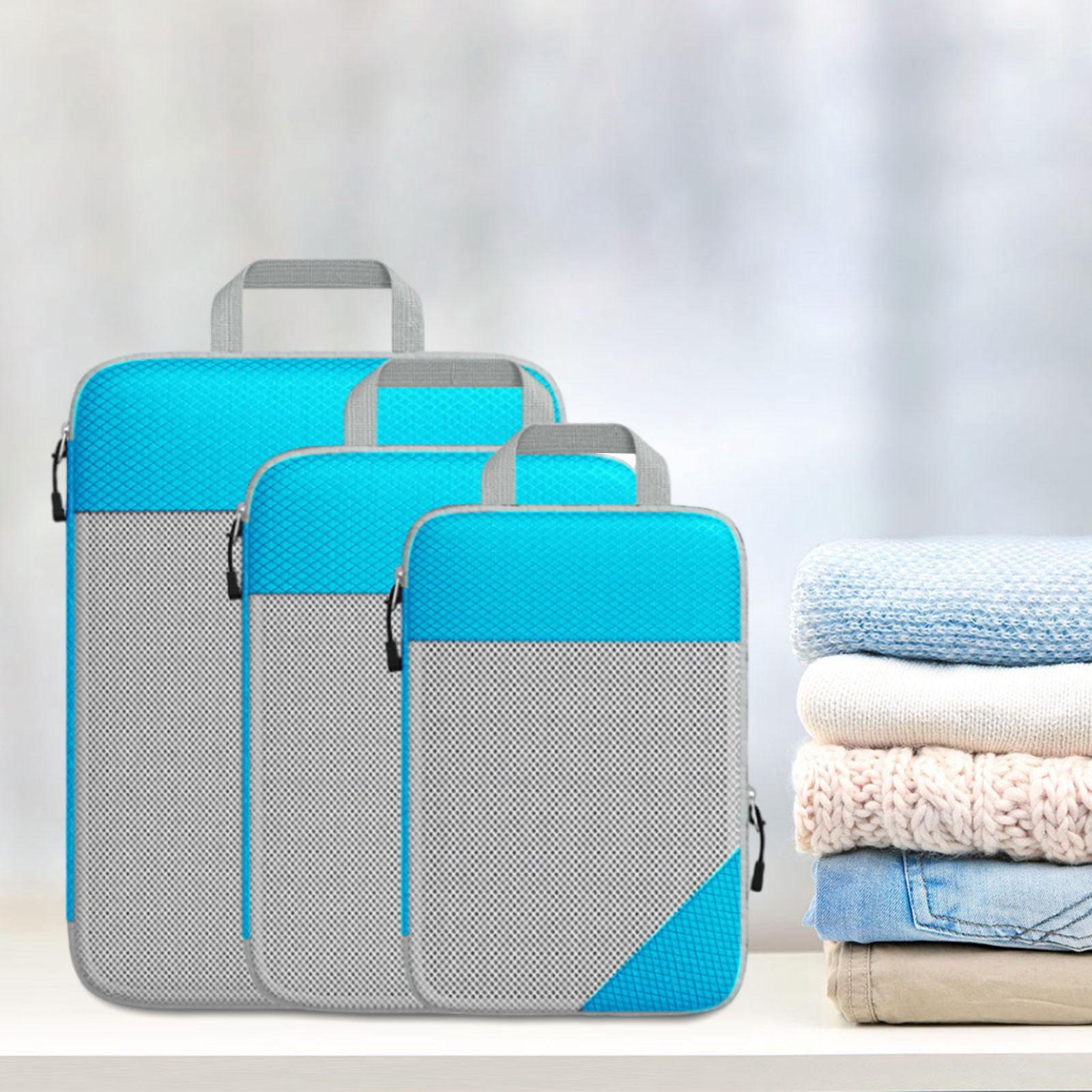 Compression Packing Cubes 3 Pieces Portable Luggage Organizer widening Hand Strap Lightweight and Easily Identifying for Women and Men