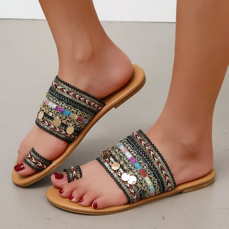

Women Shoes Women s Sandals Summer New Flat Bottom Retro Toe Bosden Large Women s Sandals Black 7.5