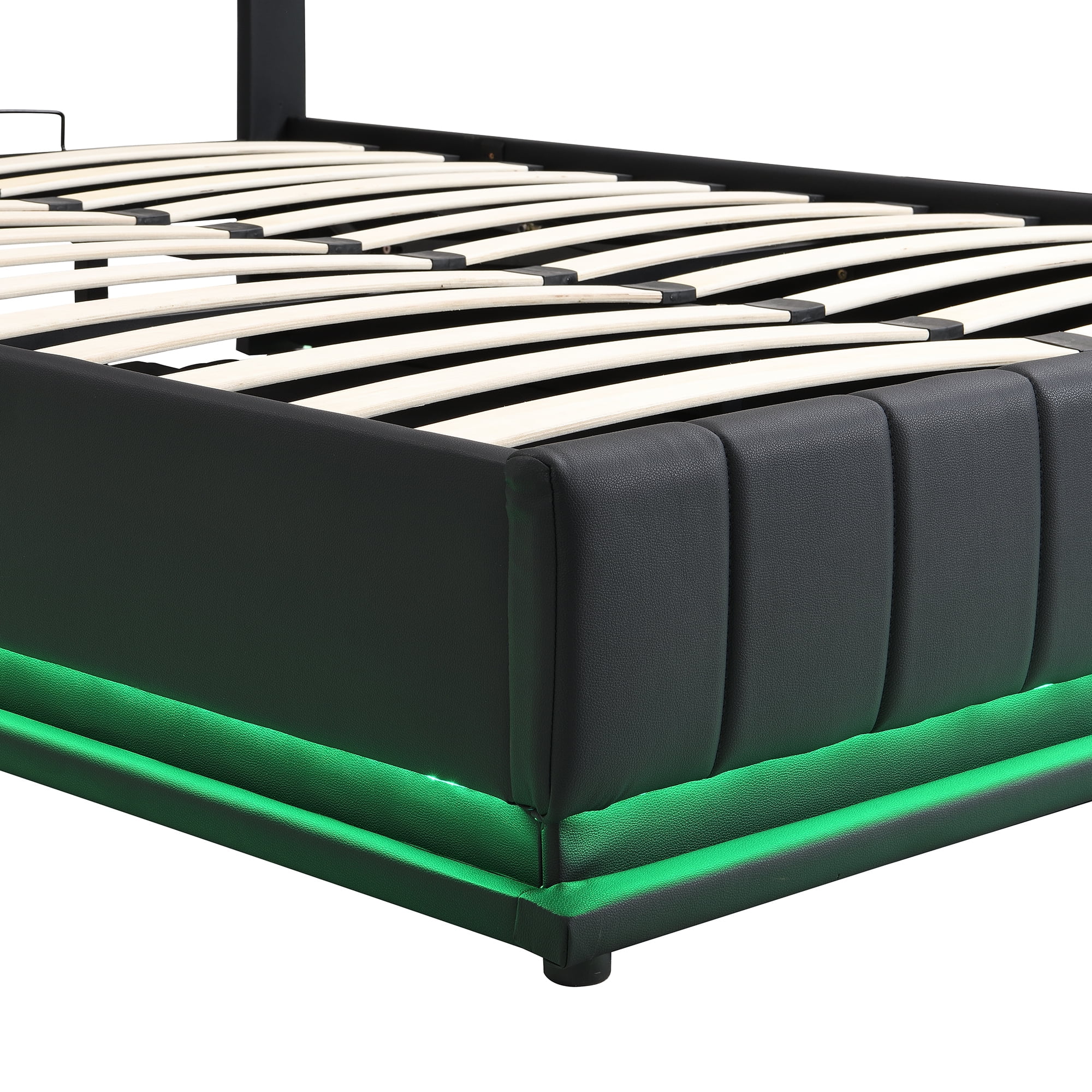 Euroco Full Size Lift up Storage Bed Frame, Modern Upholstered Platform Bed with Wingback Headboard, Hydraulic Underneath Storage with LED Light for Kids Teens, Black