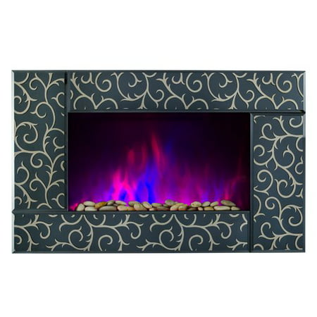 AKDY Pebble and Log Interchangeable Wall Mount Electric Fireplace