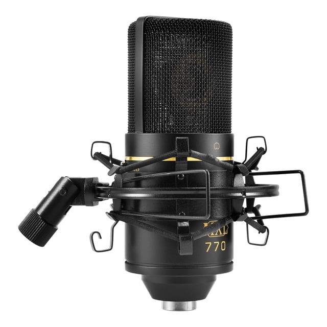 Micrófono de condensador MXL 770 para podcasting, canto, grabación de estudio en casa, juegos y transmisión | XLR | Diafragma grande | Cardioide (negro)