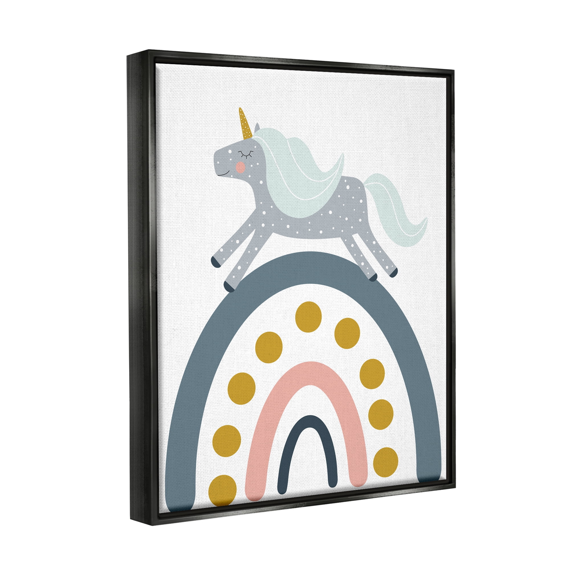 Stupell Industries Neutral Unicorn over Rainbow Fairy Tales & Fantasy Painting Black Floater Framed Canvas Art Print Wall Art, 17 x 21