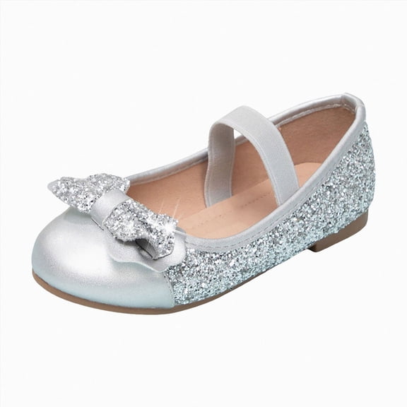 KPOPLK Girls Mary Jane Dress Shoes - Princess Ballerina Flats Low Heels for School Party Wedding, Back to School Shoes for Girls (Little Kid/Big Kids) Size 2.5,Silver