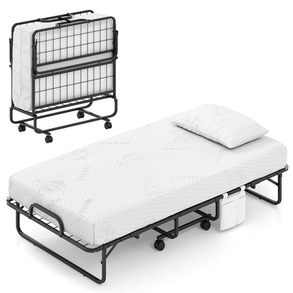 Costway 75” x 38” Twin Size Folding Bed Rollaway Guest Bed with 5 inch Mattress & Pillow