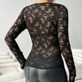 thumbnail image 4 of TUGOXIE Lace Womens Long Sleeve T Shirts Sheer Black Slim Comfy Solid Blouses Women's Tops,Size XL, 4 of 7