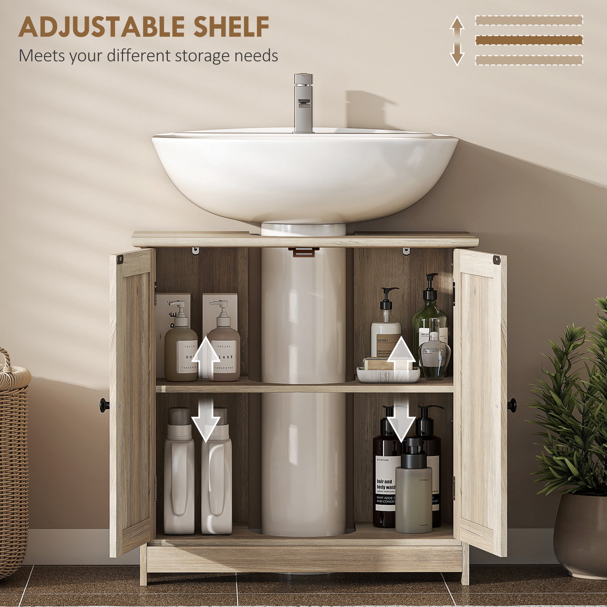 Bathroom Cabinet, Under Sink Vanity with Adjustable Shelf, Weathered Gray Oak, 23.5 in L x 11.75 in W x 23.5 in H
