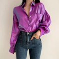 thumbnail image 2 of Button Down Shirts for Women Long Sleeve Lapel Collar Casual Work Office Blouses Solid Loose Pocketed T Shirts Tops, 2 of 7
