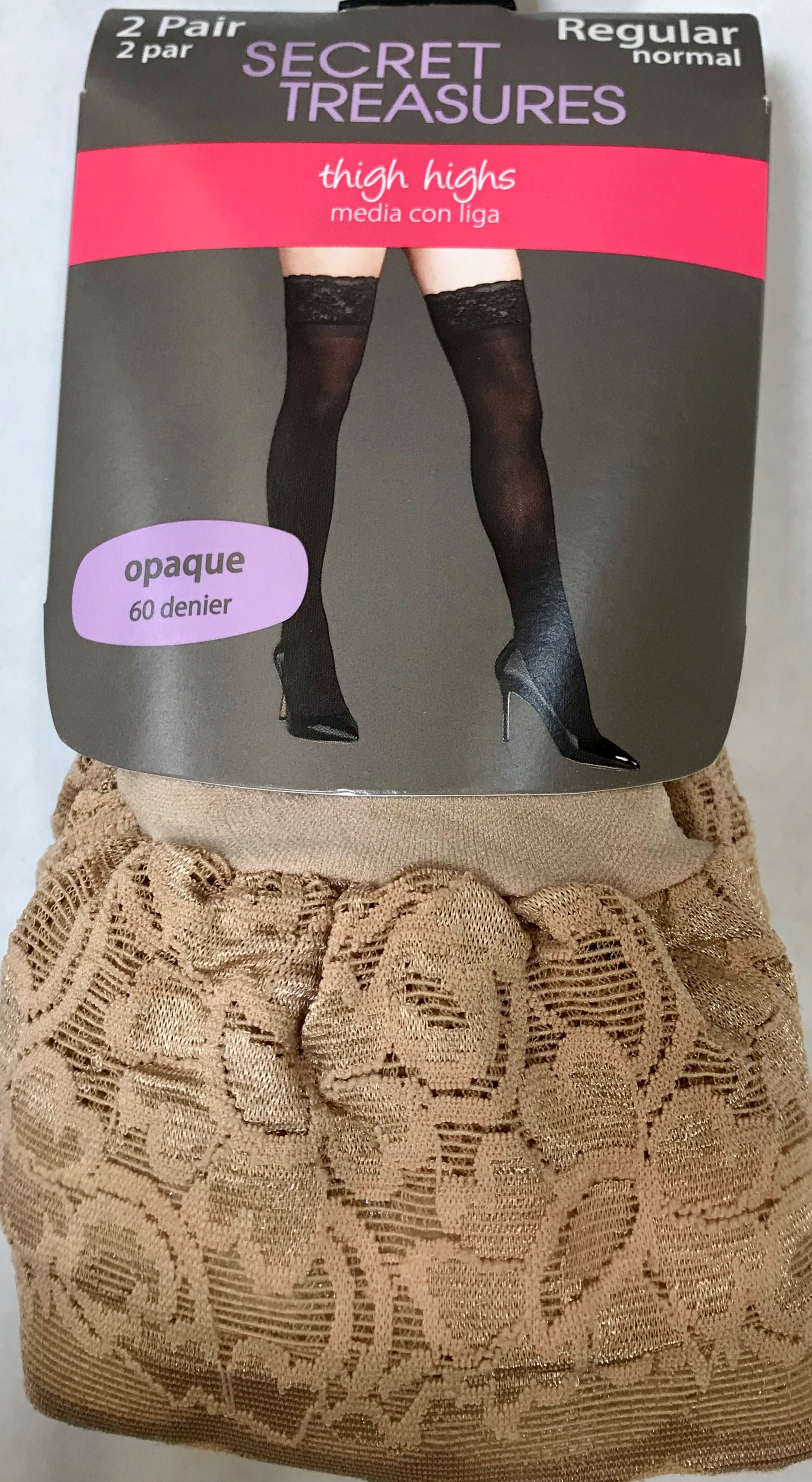 Secret Treasures Women's Opaque Thigh High Tights, 2 Pair