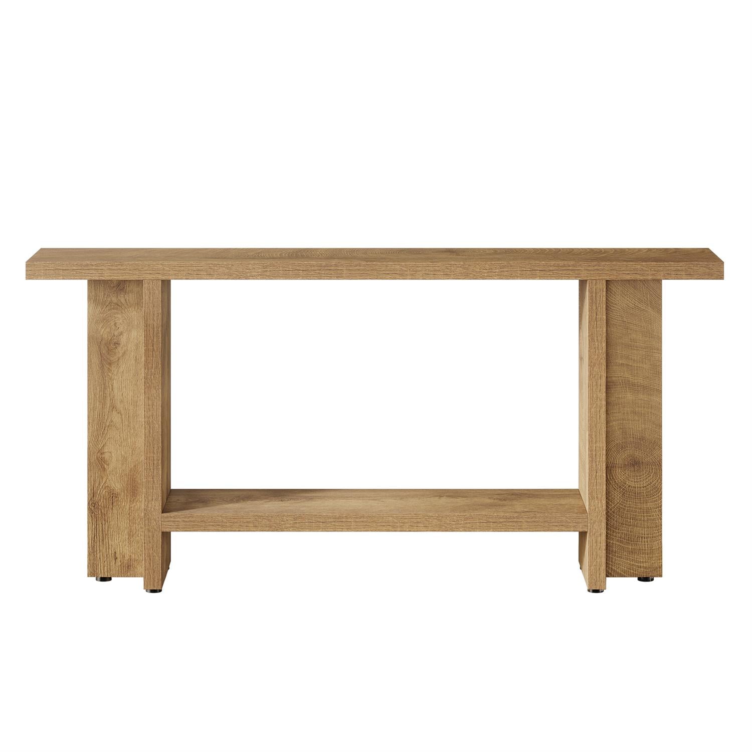 Demi Bonn 59" Wooden Console Table, 2-Level Rustic Entryway Side Table for Living Room, Hallway, Brown