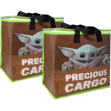 2-Pack Star Wars Baby Yoda Insulated Zippered Tote Bag, Size 12.5" x 7.5" x 13"