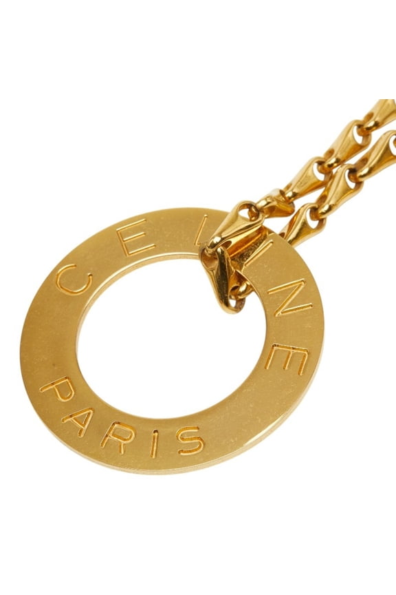 Pre-Owned Celine Circle Logo Chain Pendant Necklace, Gold Plated, Women's