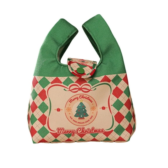 Christmas Gift Bag, Holiday Tote Bag, Canvas Christmas Eve Gift Bag with Festive Prints, Portable Handle, Reusable Durable Cloth, 7.09 x 3.94 x 10.24 Inches