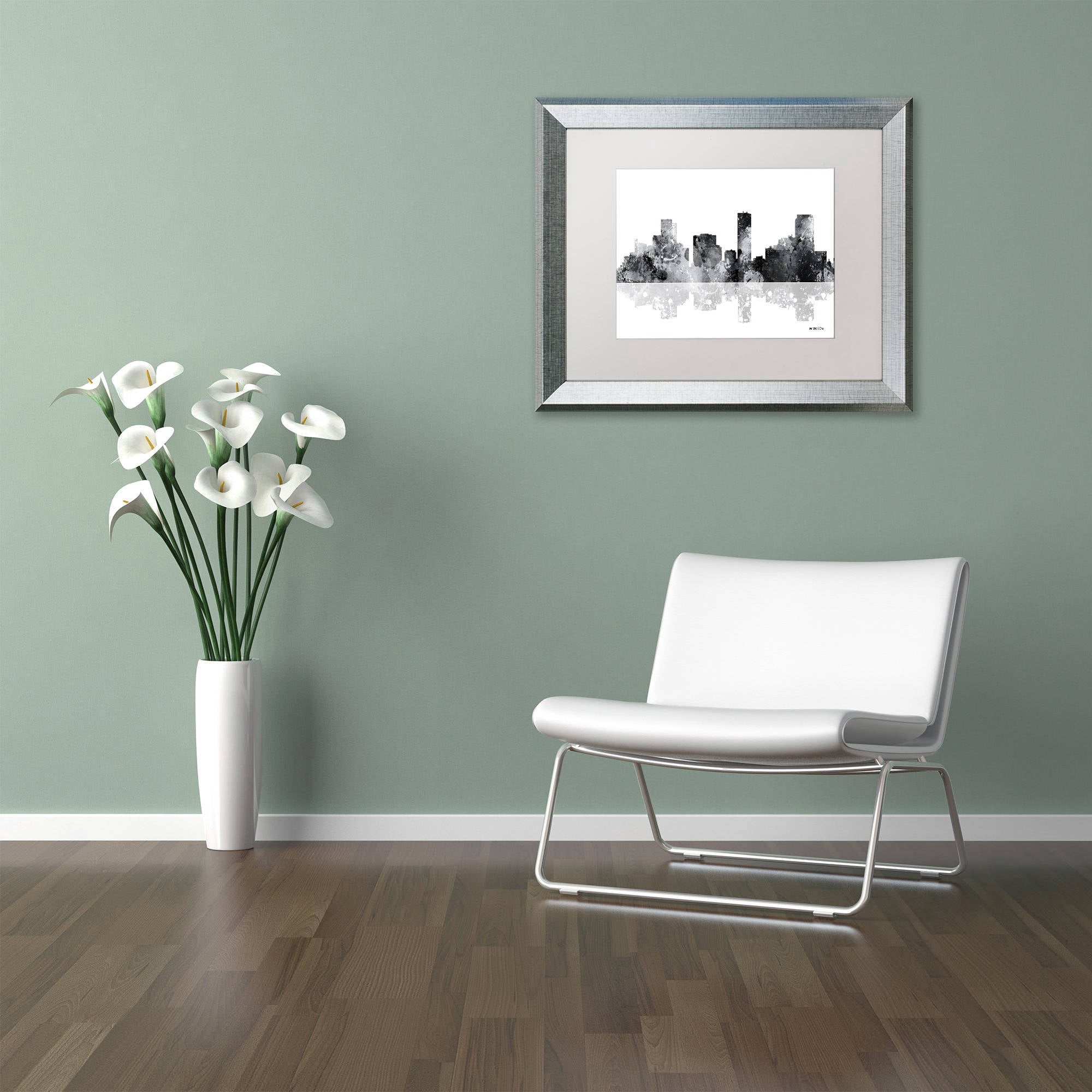 Trademark Fine Art "Denver Colorado Skyline BG-1" Canvas Art by Marlene Watson, White Matte, Silver Frame