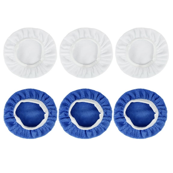 6pcs 7-8 Inch Deep Blue White Soft Mircrofiber Car Wax Polishing Bonnet Buffing Pad Washable Covers Polisher Waxing