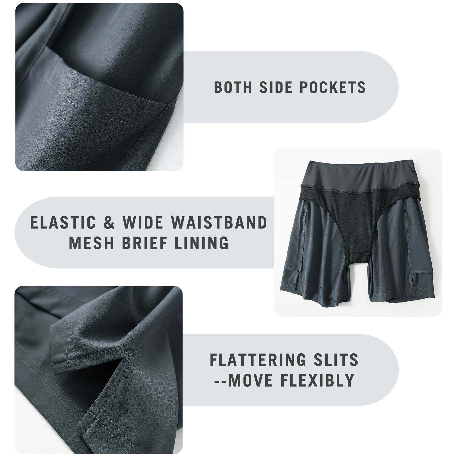 BALEAF Women's 5" Swim Shorts Trunks Quick Dry High Waisted Swimming Board Shorts Tummy Control Swim Bottom with Pockets Dark Grey 3XL