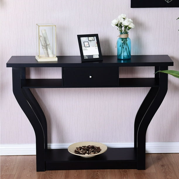 Costway Black Accent Console Table, Modern Wood Console Table With Drawers