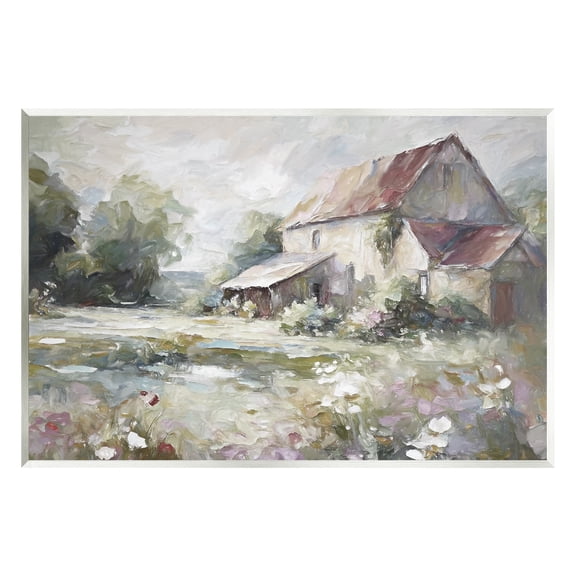 Stupell Industries Muted Cottage Meadow Landscape Painting Unframed Art Print Wall Art, 15 x 10