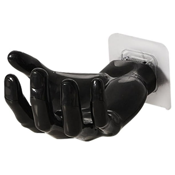 Gancho adhesivo de resina con diseño de mano para cepillo de dientes, perchero, perchero de pared Negro