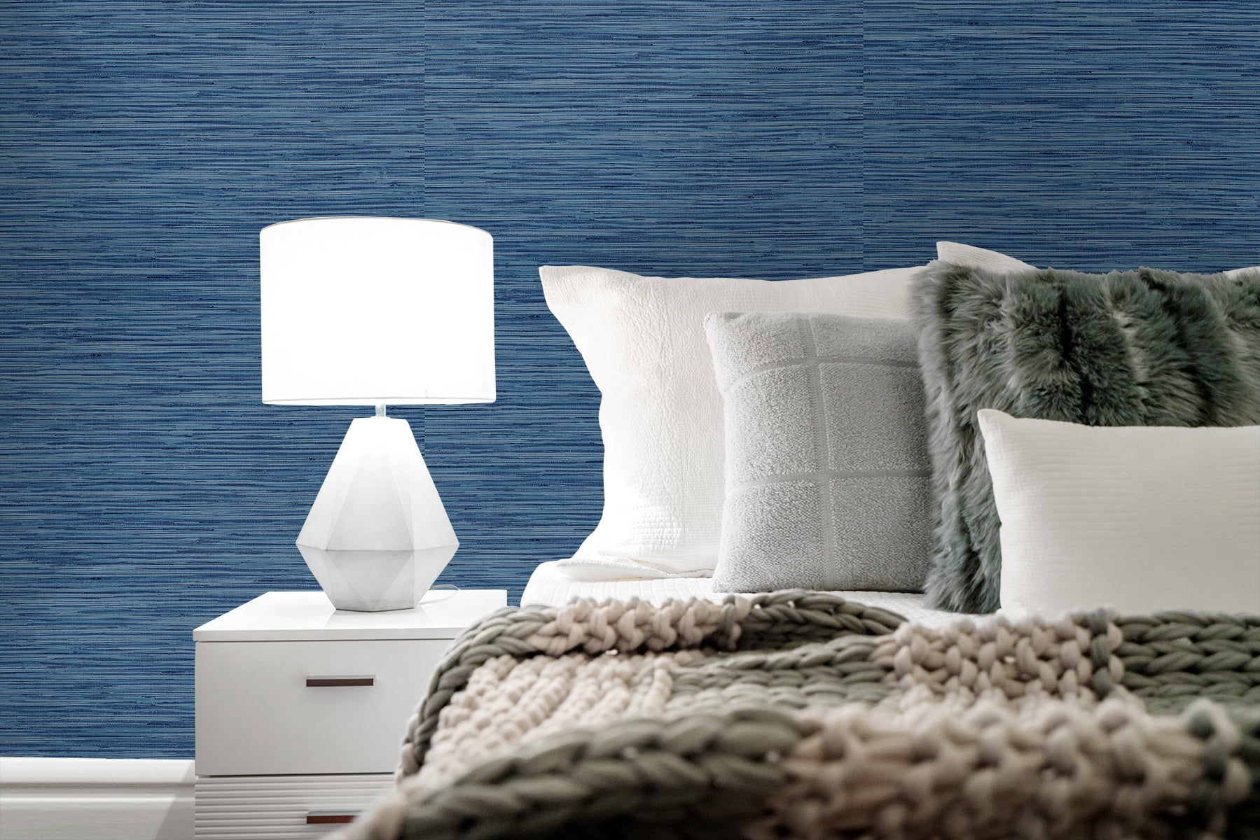 Stacy Garcia Home Marine Blue Grasscloth Peel and Stick Wallpaper
