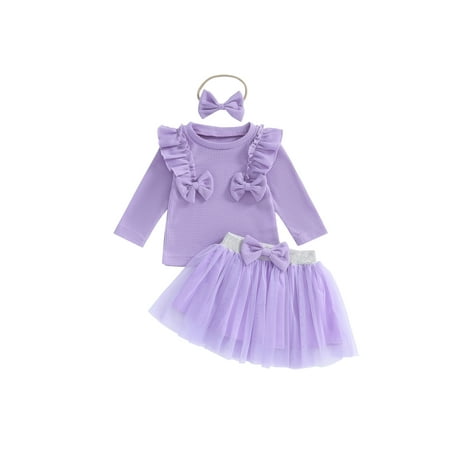 

CocMouse Girls Skirt Sets Flying Sleeve Solid Color Tops Tulle Skirt Headband