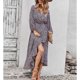 thumbnail image 5 of Vestido De Manga Larga Con Dobladillo Asimétrico Para Mujer Vestido Floral De Manga Larga Con Correa En La Cintura Puño Elástico Para Vacaciones Para Mujer Para Boda Octpeak Negro M, 5 of 8