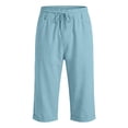 thumbnail image 5 of Hurxie Men's Cotton Linen Capri Pants Baggy Harem Drawstring Yoga Beach Pants with Pockets Sky Blue,L, 5 of 6