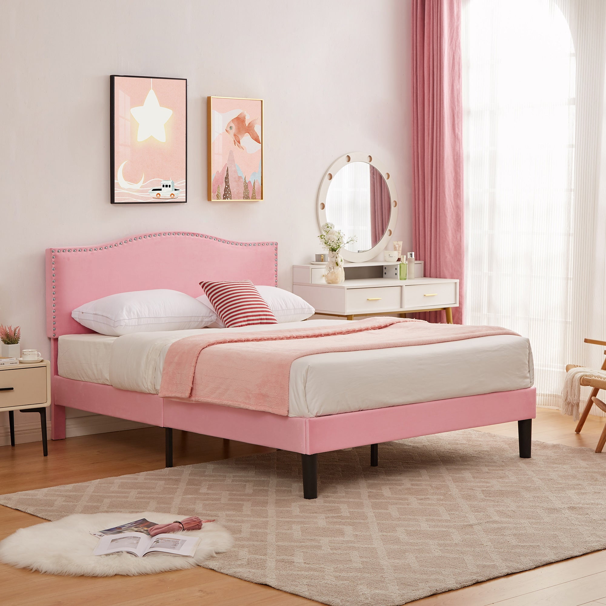 Taomika, Full Size Tufted Upholstered Platform Bed Frame with