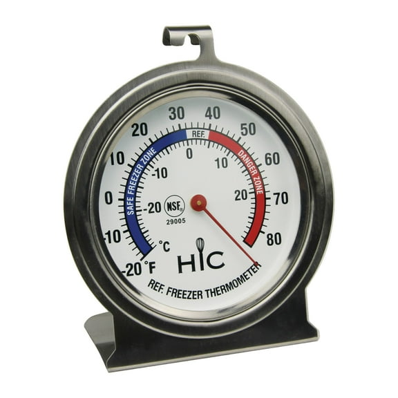 HIC Roasting Refrigerator Freezer Thermometer, Large 2.5-Inch Easy-Read Face with Safe Temperature Guide, Stainless Steel