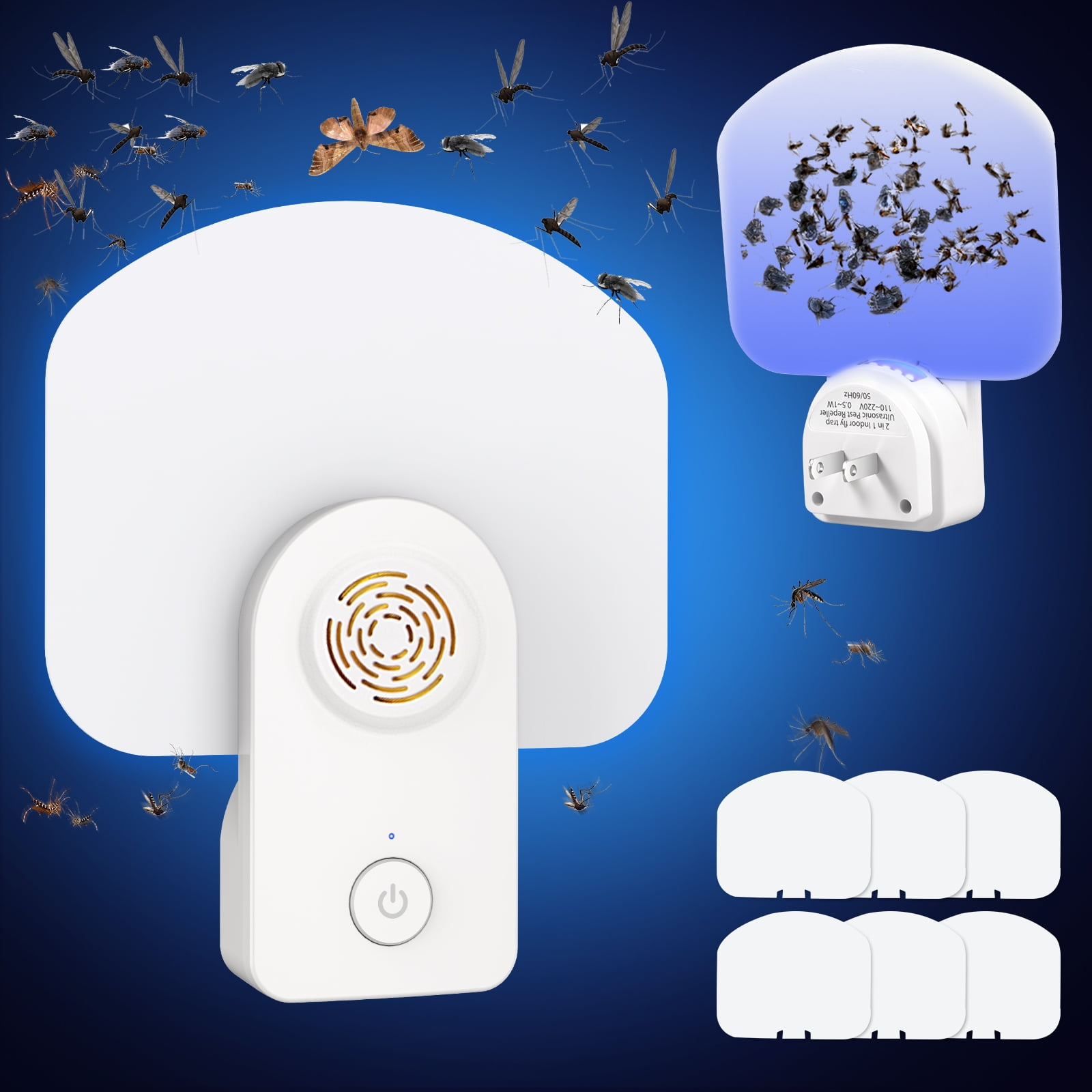 G · PEH 2-in-1 Plug-in Flying Insect Trap Mosquito Trap Gnat Killer Indoor Electric Insect Trap Ultrasonic Pest Repellent Home Office (2 PACK)