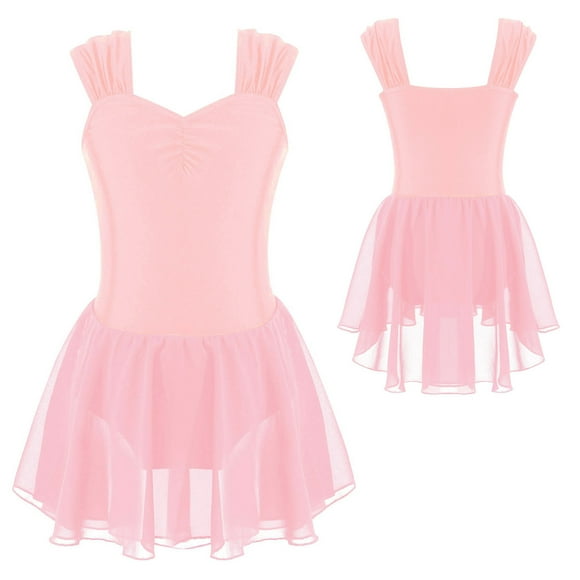 inlzdz Kids Girls Sleeveless Ruched Lyrical Ballet Dance Dress Gymnastics Leotard Tutu Skirt Ballerina Outfit Dancewear Pink 6