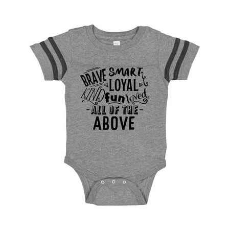 

Inktastic Brave Smart Loyal Kind Fun Loved All of the Above Gift Baby Boy or Baby Girl Bodysuit
