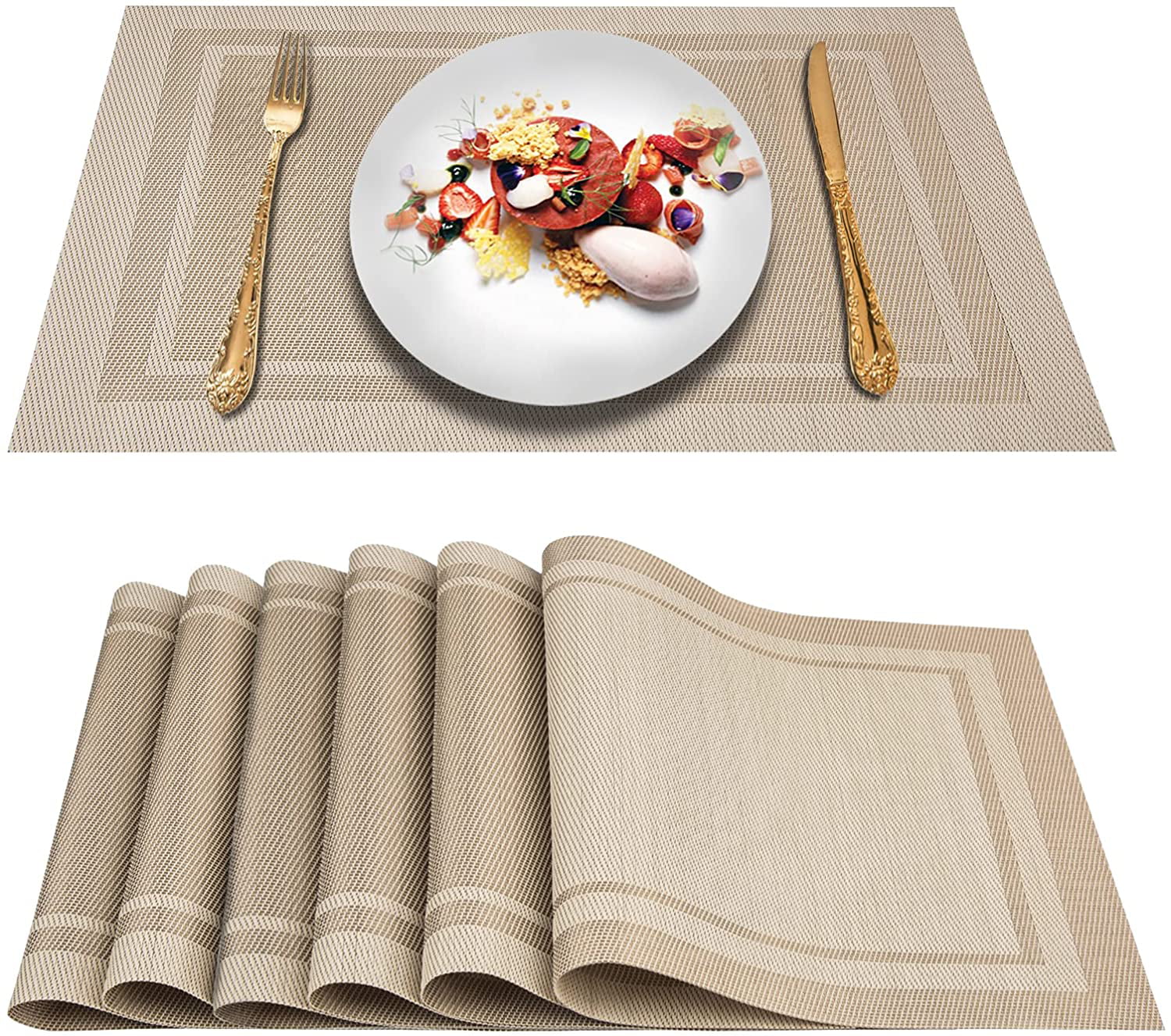 Placemats Set Of6 Washable Table Accent PVC Woven Vinyl Mats Dining 