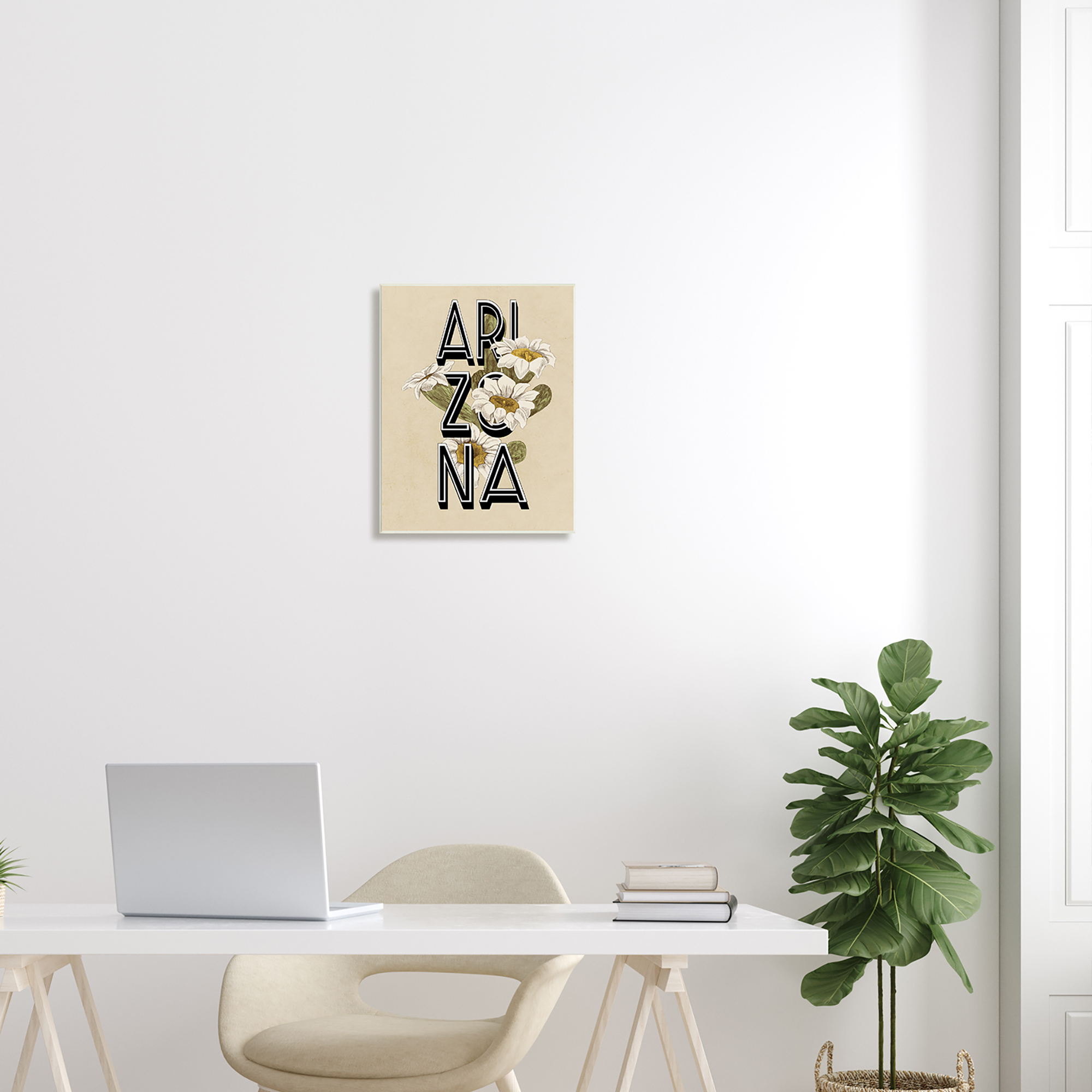 Stupell Industries Arizona State Flower Saguaro Blossom Typography Design Graphic Art Unframed Art Print Wall Art, Design by Daphne Polselli