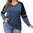 thumbnail image 2 of Long Sleeve Women V-neck T-shirt Color Block Striped Plus Size Casual Shirt Tops, 2 of 4