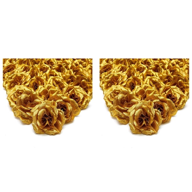 Flores Artificiales Cabezas de Flores de Rosas de Seda, 100 Piezas para Decoración de álbum de Ropa de Sombrero, Decoración de Boda (Oro)