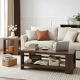 thumbnail image 2 of Dayalane 47" Modern Farmhouse Style Coffee Table, 2-Tier Storage Rectangular Center Table with Solid Pine Wood Legs, Thick Wooden Design Rectangular Living Room Table for Living Room Office, Walnut, 2 of 10