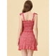 thumbnail image 3 of INSPIRE CHIC Conjunto De Falda Cruzada Y Top Corto Fruncido Con Lazo Floral Para Mujer Rojo S, 3 of 4