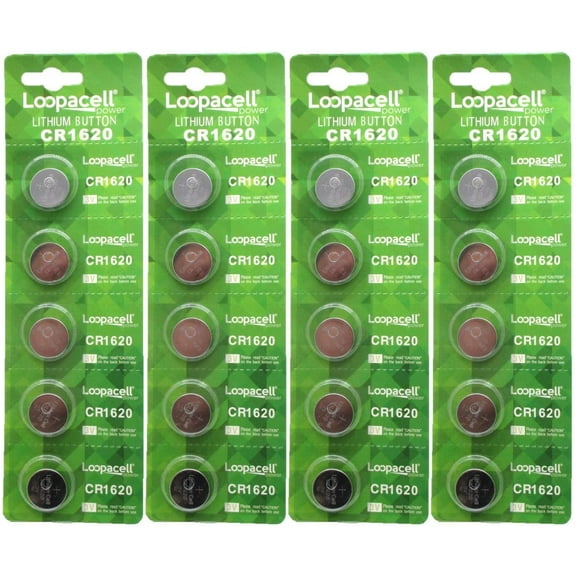 20 x Loopacell Lithium Battery CR1620 1620 Button Cells, Pack of 5 Batteries x 4