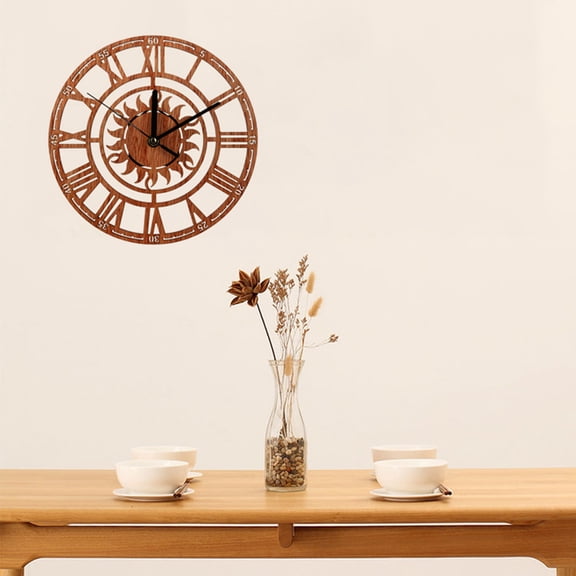 MIPCASE Brown Wooden Wall Clock with Quartz Movement, Roman Numerals, Elegant Design for Office, Living Room, and Home Decoration