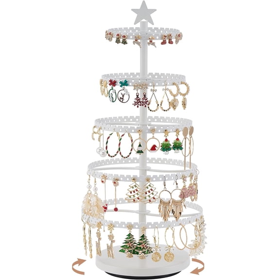 Lolalet 5-Tier Rotating Metal Large Tree-shaped Earring Display Stand -White