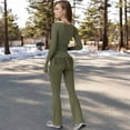 thumbnail image 6 of Women's High Waist Flared Leg Yoga Pants - Medium, Olive Green, 6 of 7