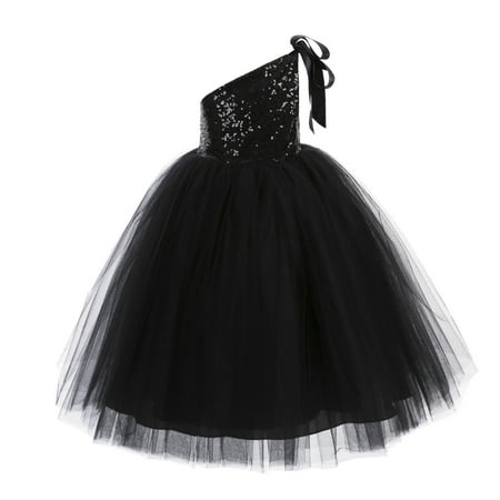 

One-Shoulder Sequins Tutu Junior Flower Girl Dress Pageant Gown 182