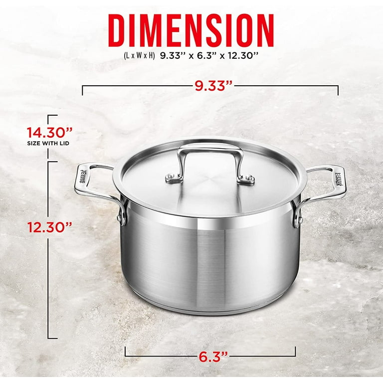 Bakken- Swiss Stockpot – 5 Quart – Brushed Stainless Steel – Heavy Duty Induction Pot with Lid and Riveted Handles – for Soup, Seafood, Stock, Canning