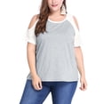 thumbnail image 5 of Agnes Orinda Women's Plus Size Contrast Short Sleeve Cold Shoulder Summer Blouse 1X Gray, 5 of 7