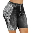 thumbnail image 2 of Fancifize Women Plus Size Denim Print Yoga Shorts High Waist Hip Lifting Workout Leggings Athletic Shorts For Fitness Sports L,Black, 2 of 6