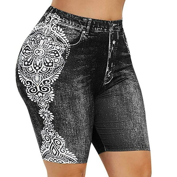 Sakmal Yoga Shorts Womens Knee Length Jeans Cut-off Black Shorts with Pockets