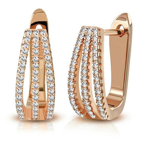 925 Sterling Silver Round CZ Hoop Huggie Earrings, 0.6"
