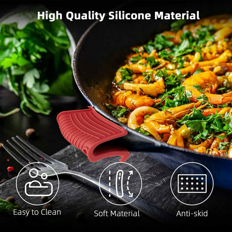 Cast Iron Skillet Handle Covers Set Silicone Assistant Hot Pot Holder Sleeve Heat Resistant for Kichen Non-Slip Grip for Flying Pans Griddles Over