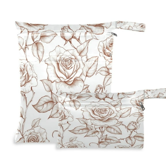 2 PCS Wet Dry Bags for Baby Cloth Diapers Reusable Waterproof Wet Bags for Stroller, Travel & Gym Rose Drawings